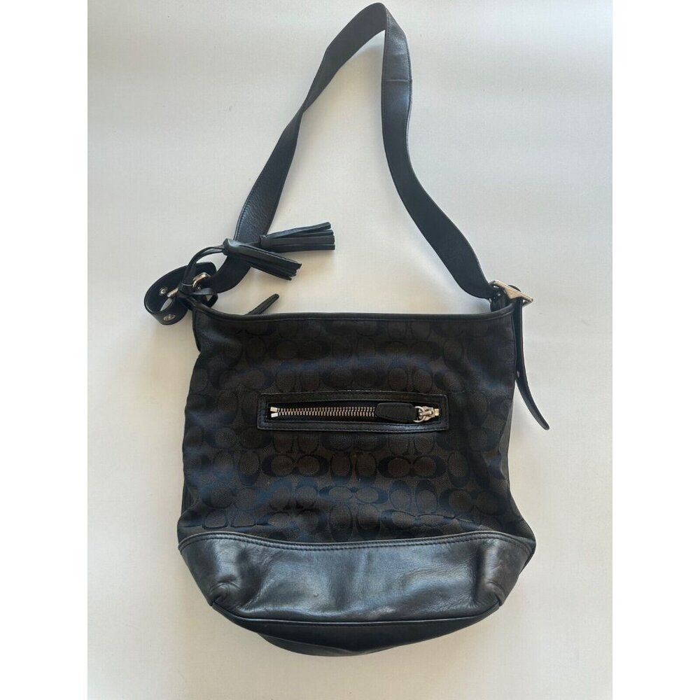Coach Signature Canvas and Leather Shoulder Bag with Tassel Detail - Picture 3 of 16